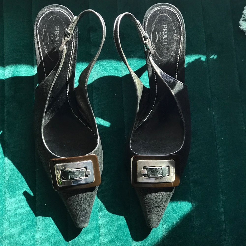 Vintage Prada Black Leather Slingbacks
